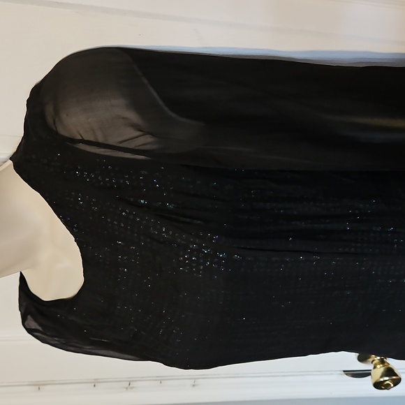 Vanessa Bruno  Black Metallic With Sheer Overlay Silk Dress - Picture 6 of 13